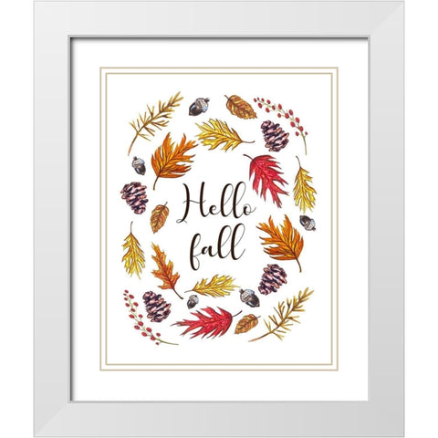 Hello Fall White Modern Wood Framed Art Print with Double Matting by Tyndall, Elizabeth