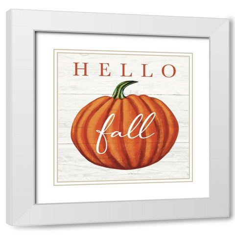 Hello Fall White Modern Wood Framed Art Print with Double Matting by Tyndall, Elizabeth