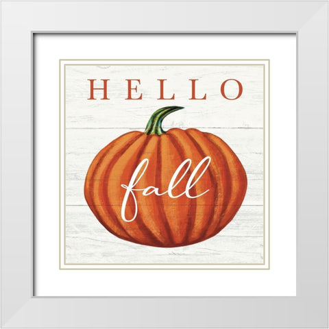 Hello Fall White Modern Wood Framed Art Print with Double Matting by Tyndall, Elizabeth