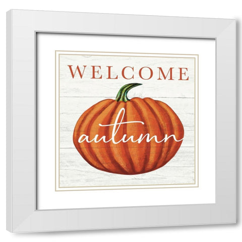Welcome Autumn White Modern Wood Framed Art Print with Double Matting by Tyndall, Elizabeth