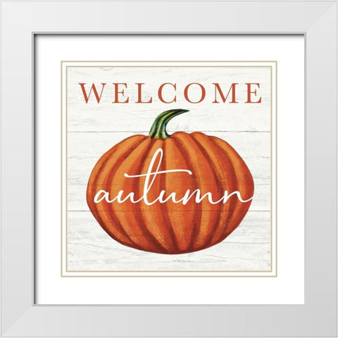 Welcome Autumn White Modern Wood Framed Art Print with Double Matting by Tyndall, Elizabeth