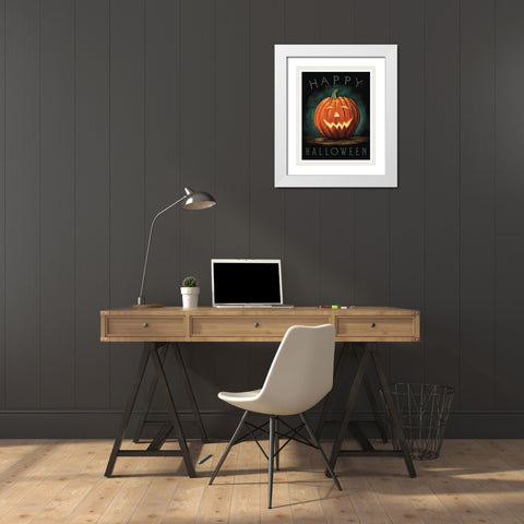 Happy Halloween White Modern Wood Framed Art Print with Double Matting by Tyndall, Elizabeth