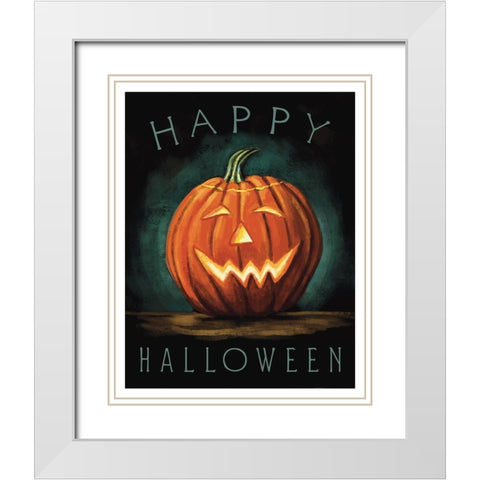 Happy Halloween White Modern Wood Framed Art Print with Double Matting by Tyndall, Elizabeth