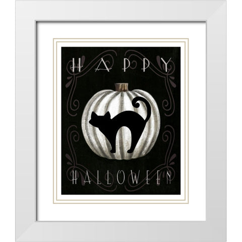 Happy Halloween White Modern Wood Framed Art Print with Double Matting by Tyndall, Elizabeth