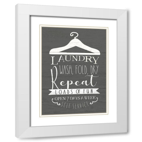 Laundry Sign White Modern Wood Framed Art Print with Double Matting by Tyndall, Elizabeth