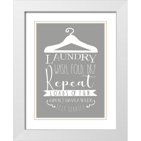 Laundry Sign White Modern Wood Framed Art Print with Double Matting by Tyndall, Elizabeth