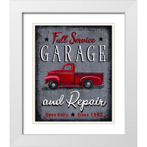 Full Service Garage White Modern Wood Framed Art Print with Double Matting by Tyndall, Elizabeth