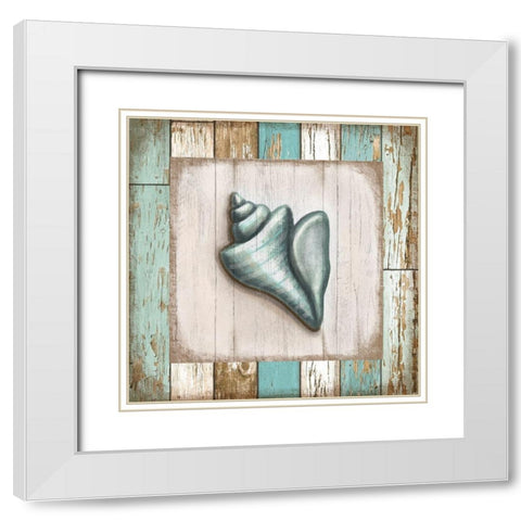 Turquoise Seashell White Modern Wood Framed Art Print with Double Matting by Tyndall, Elizabeth
