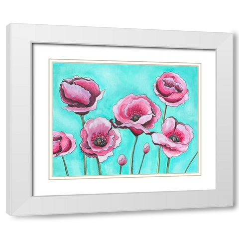 Pink Poppies I White Modern Wood Framed Art Print with Double Matting by Tyndall, Elizabeth