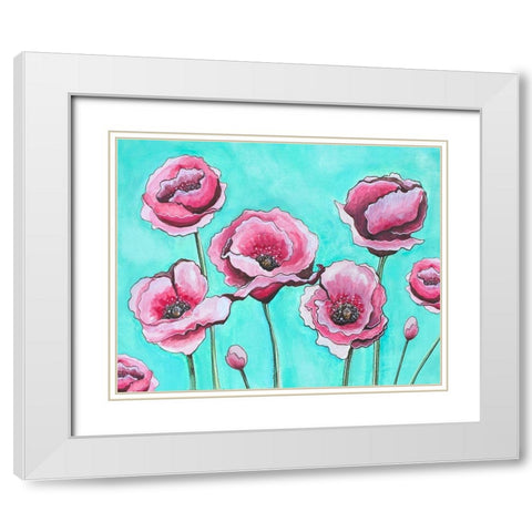 Pink Poppies II White Modern Wood Framed Art Print with Double Matting by Tyndall, Elizabeth