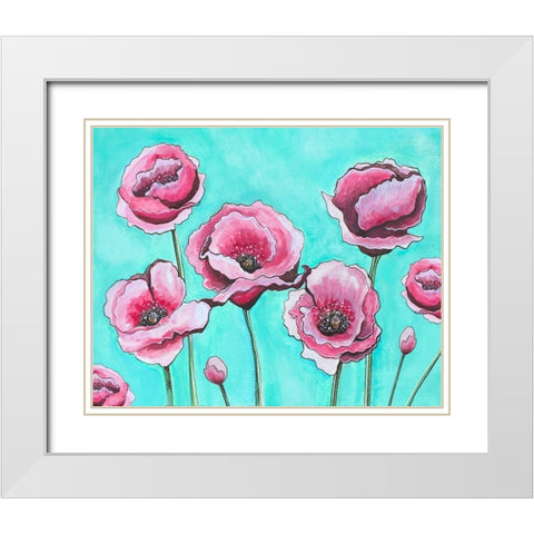 Pink Poppies II White Modern Wood Framed Art Print with Double Matting by Tyndall, Elizabeth