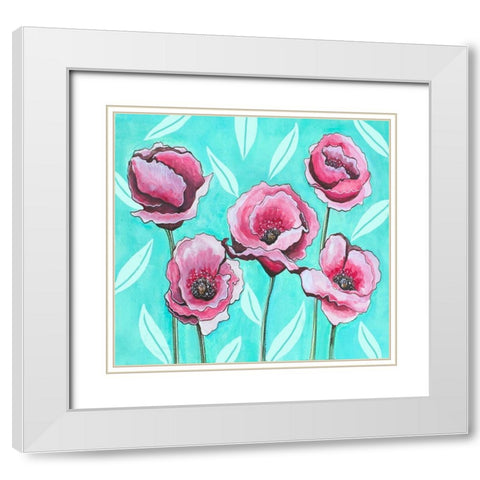 Pink Poppies III White Modern Wood Framed Art Print with Double Matting by Tyndall, Elizabeth