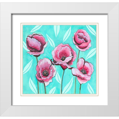 Pink Poppies III White Modern Wood Framed Art Print with Double Matting by Tyndall, Elizabeth