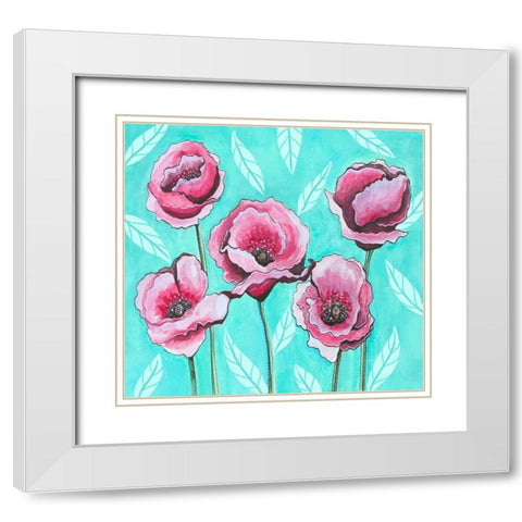 Pink Poppies IV White Modern Wood Framed Art Print with Double Matting by Tyndall, Elizabeth