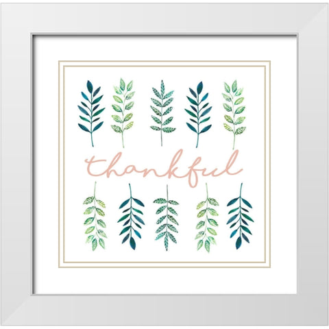 Thankful Leaves White Modern Wood Framed Art Print with Double Matting by Tyndall, Elizabeth