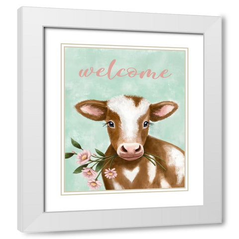 Welcome Cow White Modern Wood Framed Art Print with Double Matting by Tyndall, Elizabeth