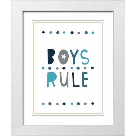 Boys Rule White Modern Wood Framed Art Print with Double Matting by Tyndall, Elizabeth