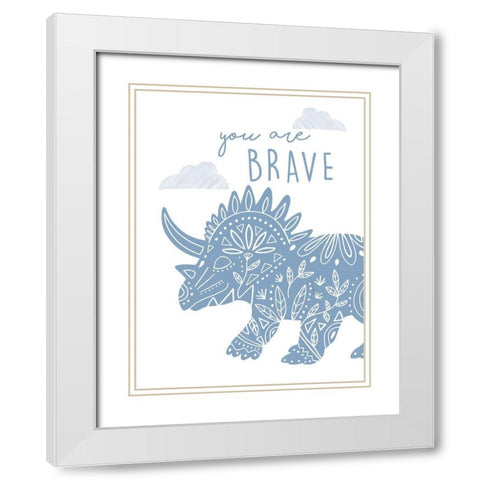 You Are Brave Dino White Modern Wood Framed Art Print with Double Matting by Tyndall, Elizabeth