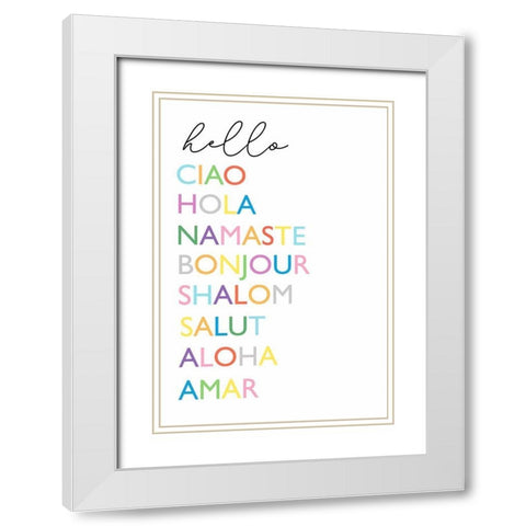 Cursive Hello White Modern Wood Framed Art Print with Double Matting by Tyndall, Elizabeth