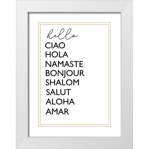 Hello Cursive White Modern Wood Framed Art Print with Double Matting by Tyndall, Elizabeth