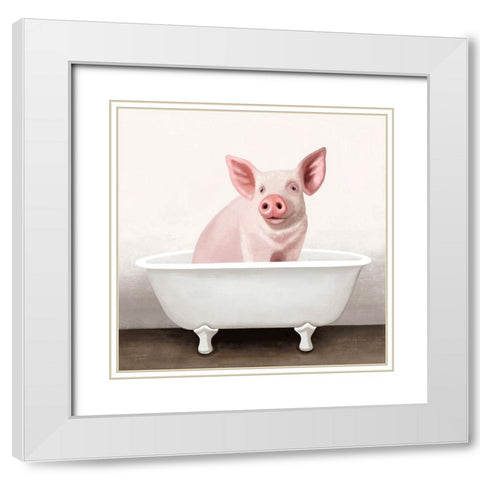 Pig in Bathtub Solo White Modern Wood Framed Art Print with Double Matting by Tyndall, Elizabeth