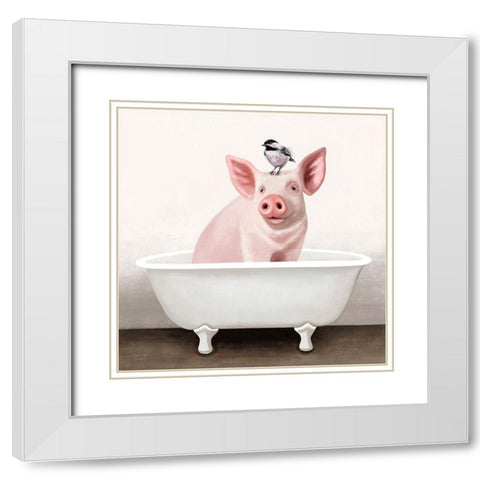 Pig in Bathtub White Modern Wood Framed Art Print with Double Matting by Tyndall, Elizabeth