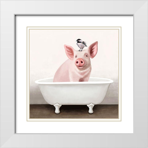 Pig in Bathtub White Modern Wood Framed Art Print with Double Matting by Tyndall, Elizabeth
