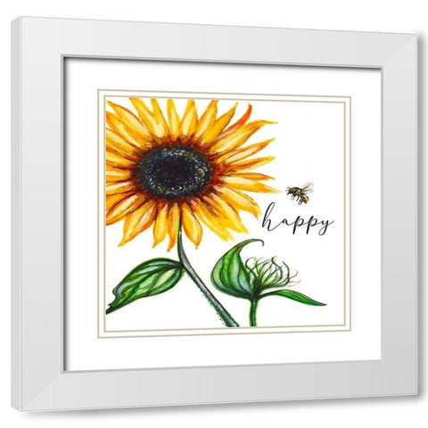 Bee Happy White Modern Wood Framed Art Print with Double Matting by Tyndall, Elizabeth