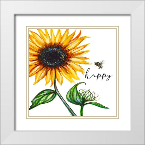 Bee Happy White Modern Wood Framed Art Print with Double Matting by Tyndall, Elizabeth