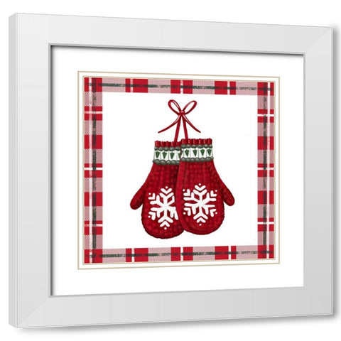 Red Mittens White Modern Wood Framed Art Print with Double Matting by Tyndall, Elizabeth