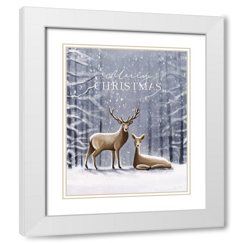 Merry Christmas Deer White Modern Wood Framed Art Print with Double Matting by Tyndall, Elizabeth