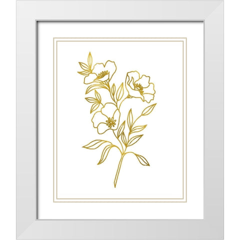 Gold Floral I White Modern Wood Framed Art Print with Double Matting by Tyndall, Elizabeth