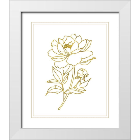 Gold Floral II White Modern Wood Framed Art Print with Double Matting by Tyndall, Elizabeth