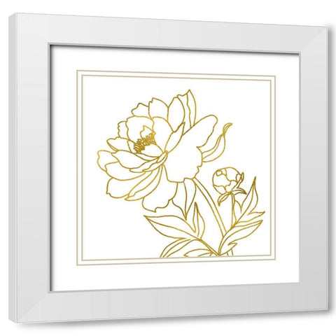 Gold Floral V White Modern Wood Framed Art Print with Double Matting by Tyndall, Elizabeth