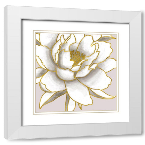 Gold Peony White Modern Wood Framed Art Print with Double Matting by Tyndall, Elizabeth