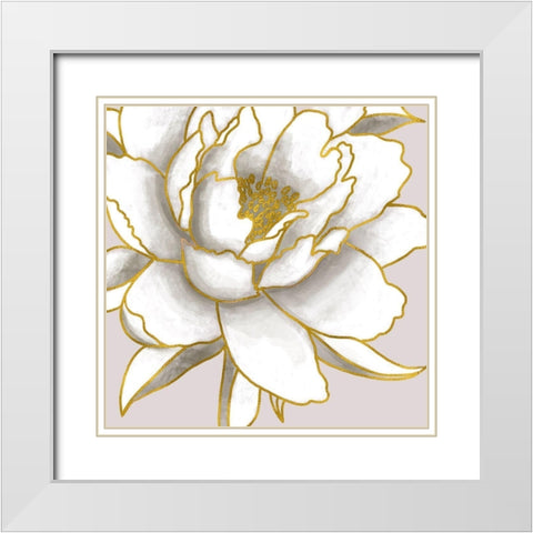 Gold Peony White Modern Wood Framed Art Print with Double Matting by Tyndall, Elizabeth