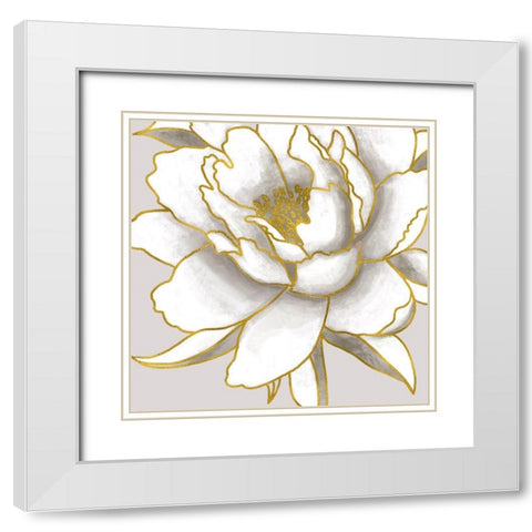 Gold Peony II White Modern Wood Framed Art Print with Double Matting by Tyndall, Elizabeth