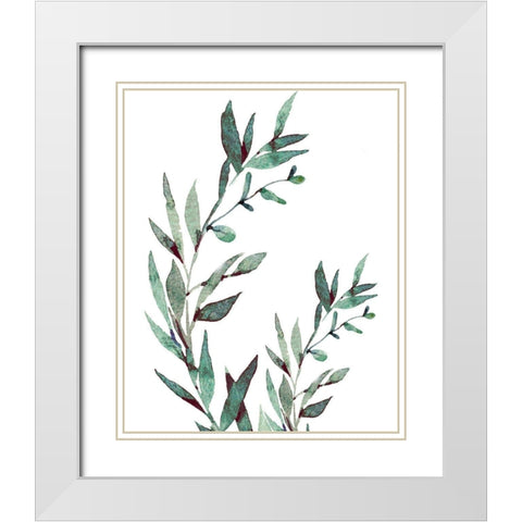 Watercolor Leaves White Modern Wood Framed Art Print with Double Matting by Tyndall, Elizabeth