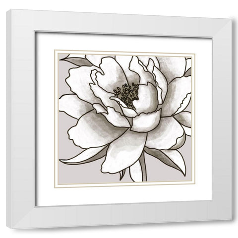 Peony I White Modern Wood Framed Art Print with Double Matting by Tyndall, Elizabeth