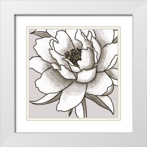 Peony I White Modern Wood Framed Art Print with Double Matting by Tyndall, Elizabeth