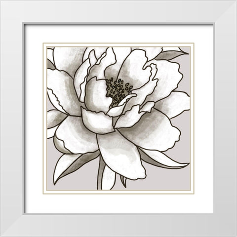 Peony II White Modern Wood Framed Art Print with Double Matting by Tyndall, Elizabeth