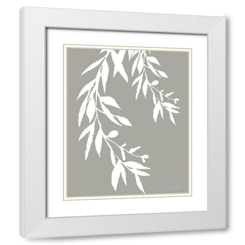 White Leaves White Modern Wood Framed Art Print with Double Matting by Tyndall, Elizabeth