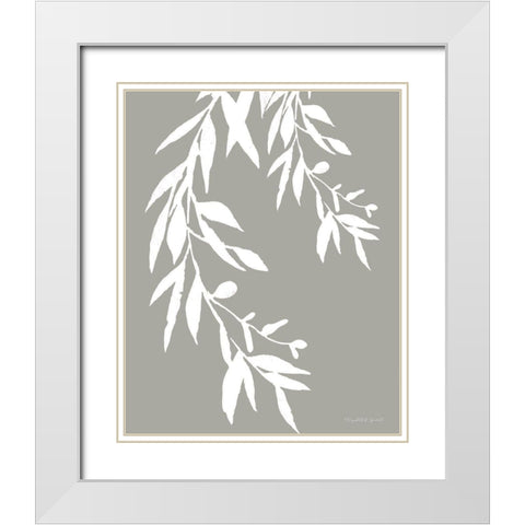 White Leaves White Modern Wood Framed Art Print with Double Matting by Tyndall, Elizabeth