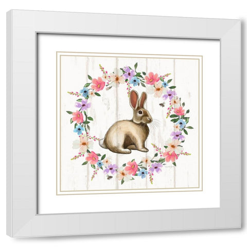 Bunny Wreath White Modern Wood Framed Art Print with Double Matting by Tyndall, Elizabeth