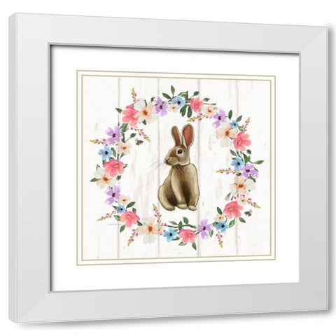 Bunny Wreath II White Modern Wood Framed Art Print with Double Matting by Tyndall, Elizabeth