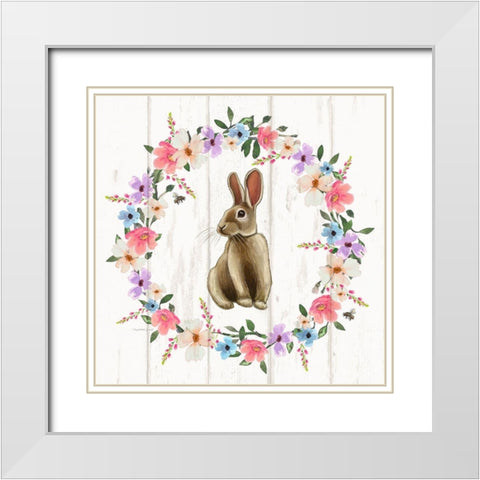 Bunny Wreath II White Modern Wood Framed Art Print with Double Matting by Tyndall, Elizabeth