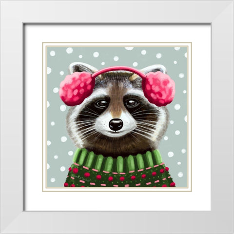 Cute Raccoon White Modern Wood Framed Art Print with Double Matting by Tyndall, Elizabeth