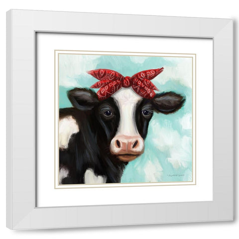 Cow Girl White Modern Wood Framed Art Print with Double Matting by Tyndall, Elizabeth