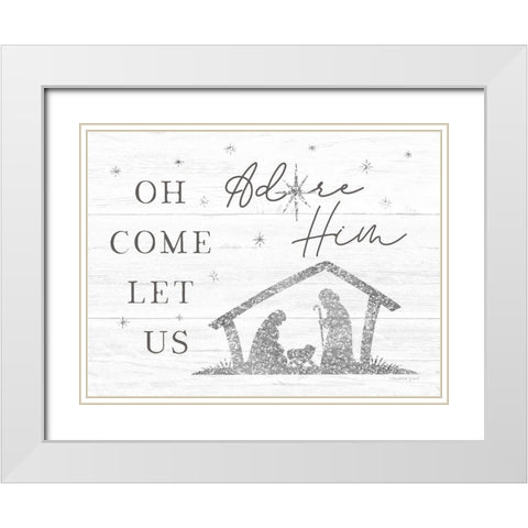 Let Us Adore Him White Modern Wood Framed Art Print with Double Matting by Tyndall, Elizabeth