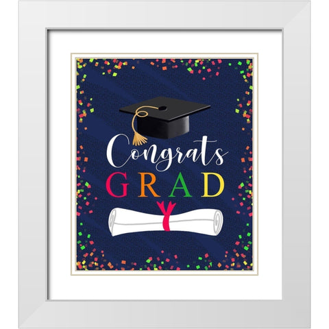 Congrats Grad White Modern Wood Framed Art Print with Double Matting by Tyndall, Elizabeth